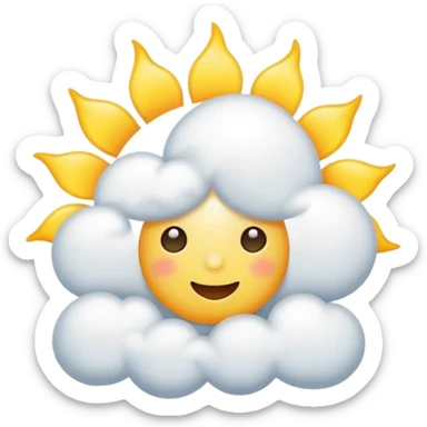 cloud with sun partially behind it, classic emoji style sticker