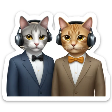 podcast with 2 male cats well-dressed wearing headsets  sticker