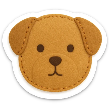 <StylePrompt>
  <Name>Minimal Felt Appliqué Icon</Name>
  <Description>
    A simplified plush icon style with soft felt textures, minimal facial features, and gentle stitching. Focuses on iconic shapes with low visual complexity for maximum clarity at small sizes.
  </Description>
  <VisualProperties>
    <Material>Felt</Material>
    <Texture>Soft, matte surface with faint fiber detail</Texture>
    <Stitching>
      <Type>Thin thread</Type>
      <Color>Muted orange or brown</Color>
      <Pattern>Sparse edge stitching only</Pattern>
    </Stitching>
    <Padding>Low to moderate—slightly puffy but not high-relief</Padding>
    <Edges>Smooth, rounded</Edges>
    <ColorPalette>
      <Primary>Warm yellows, oranges, and browns</Primary>
      <Accent>Minimal dark brown for eyes and nose</Accent>
      <Background>Plain or soft gradient, off-white preferred</Background>
    </ColorPalette>
  </VisualProperties>
  <FacialFeatures>
    <Eyes>Small circles, dark brown</Eyes>
    <Nose>Simple dot or triangle</Nose>
    <Mouth>Omit or use curved line only</Mouth>
    <DetailLevel>Low</DetailLevel>
  </FacialFeatures>
  <Rendering>
    <Lighting>Flat and soft, minimal shadows</Lighting>
    <Perspective>Side or front profile, no complex angles</Perspective>
  </Rendering>
  <Applicability>
    <SubjectType>Animals, objects, icons</SubjectType>
    <OutputFormat>Flat icon or patch-style asset</OutputFormat>
  </Applicability>
</StylePrompt>


{subject} = dog sticker