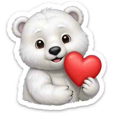 Create a polar bear mascot , holding a large red heart sticker