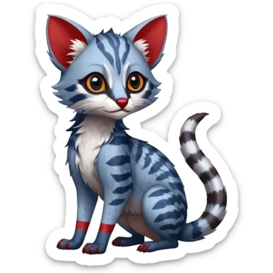 White and blue and red Asian painted anime-styled big-eyed shiny glorious divine marked exotic cool beautiful realistic Lykoi-civet-genet-sergal-ocicat-oncilla-animal-Fakémon-hybrid-fursona (full body) sticker