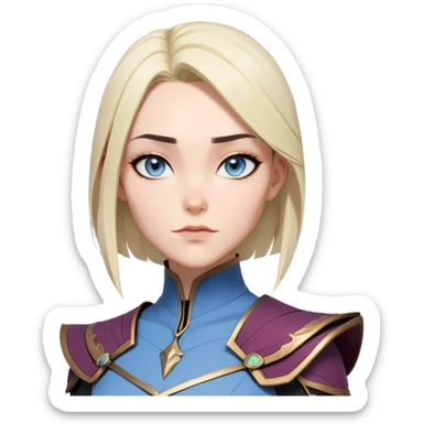 Vi from Arcane (Netflix Animation)

Face Shape: Strong, angular with high cheekbones and a defined jawline. Slightly pointed chin.
Skin Tone: Fair with a pinkish undertone.
Eyes: Large, almond-shaped, slightly downward-tilted, grey/light-blue.
Eyebrows: Thick, sharp, slightly arched, adding to her bold expression.
Nose: Small to medium with a slightly upturned tip.
Lips: Full but not overly plump, often pursed or smirking.
Hair: Vivid pink/magenta, left side shaved, left side shaved, right side with long, voluminous bangs partially covering her eye.
Other Features: Light freckles, a scar on her right eyebrow.
Expression: Intense and confident, often smirking or glaring.
Accessories: Small silver hoop earring in her left ear.
Tattoo: Roman numeral "VI" on her left cheekbone, below her eye. sticker