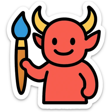color outline icon of a demon with a paintbrush sticker