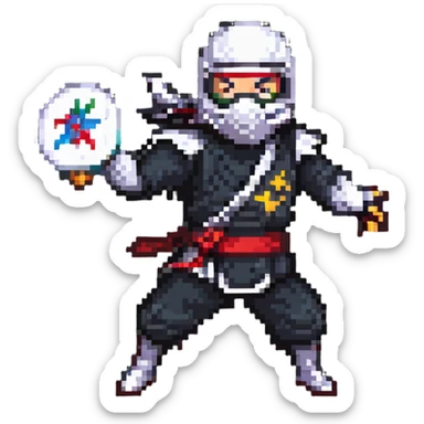 masked ninja mid-throw shuriken flying sticker