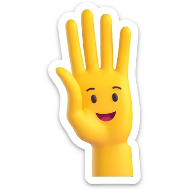 yellow hand making the 'OK' gesture, 3D emoji style, with a cartoon face on the palm sticker