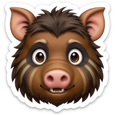 cute hairy boar, dark brown with stripes  sticker