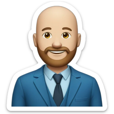 blue-eyed fat smiling bald man with a long brown beard in a blue suit sticker