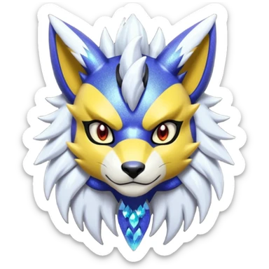 Colorful edgy dark gloomy shiny sparkly glittery WereGarurumon-Renamon-Zeraora-fusion sticker