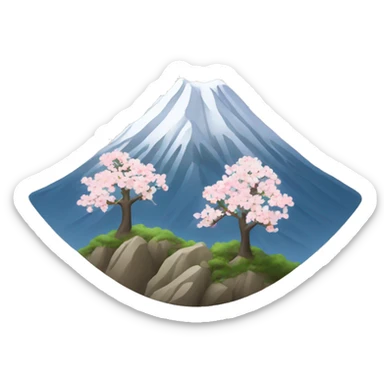 Create an emoji with the image of Mount Hallasan, symbolizing the nature of South Korea. Add pine trees or cherry blossoms for detail sticker