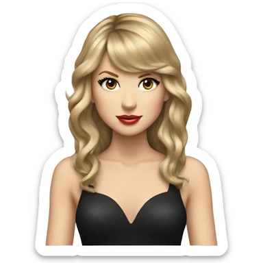 Taylor Swift with long hair and black bodysuit on with microphone in hand  sticker