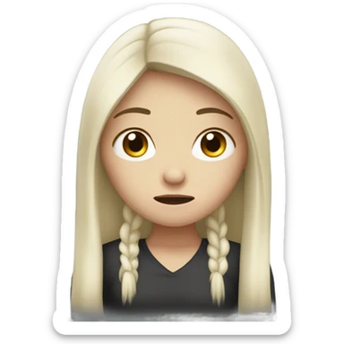 Pale woman black hair sad and frowning and heart broken sticker