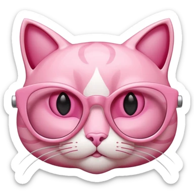 A 3D cartoon rose-pink cat-eye shaped spectacle, glossy curved frame, soft reflections, isolated on plain background. only glasses. sticker