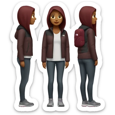 beautiful burgundy straight haired Girl wearing northface full body sticker