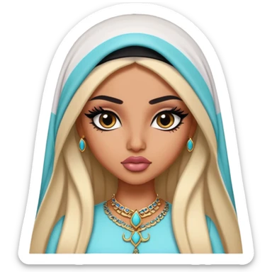 arabian nose, pretty lips, clothes, medium skin,  long hair, pretty bratz baddie, black eyeliner sticker