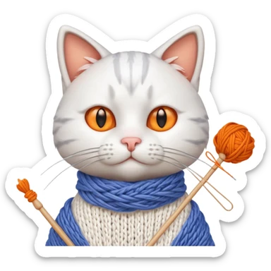 knitting cat portrait, head and shoulders only, cute cat holding knitting needles and yarn, cozy expression, warm handmade vibe, 3D cartoon style, mobile game icon style, clean background, no text, no watermark
 sticker