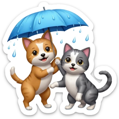 dog and cat playing in the rain sticker
