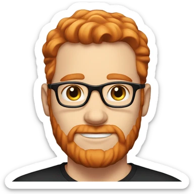 35 year old, male, red hair, pale, no beard, blue eyes, white glasses, black shirt sticker