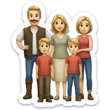 European family with 1 father 1 mother and 3 sons sticker