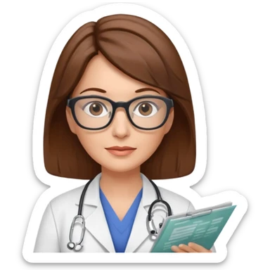 A female doctor in her 50s with brown hair reviewing a medical chart. sticker