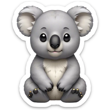 Cinematic Noble Koala Portrait Emoji, Poised and regal, with a stocky, cuddly build and a plush, well-groomed grey fur, large round ears and a distinctive big black nose, deep-set soulful dark eyes, Simplified yet sharp and sophisticated features, highly detailed, glowing with a soft, dignified glow, high shine, intelligent and gentle, stylized with an air of eucalyptus elegance, focused and attentive, soft glowing outline, capturing the essence of a watchful and confident marsupial, so majestic it feels as though it could climb out of the screen with effortless authority! sticker