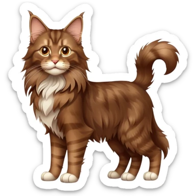 cinematic-brown-maine-coon-cat-full-body-on all fours-emoji,-head-tilted-playfully-and-inquisitively,-sleek--brown-fur,-simplified-yet-adorable-features,-highly-detailed,-glowing-with-a-warm,-friendly-glow -simplified-yet-realistic sticker