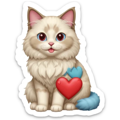 Full body ragdoll Cat with love heart eyes and mouth open sticker