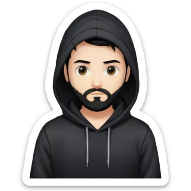 hackeur blanc cheveux noir barbe et capuche noir à côté d'un server ia sticker