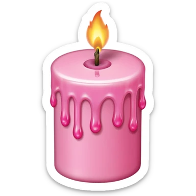 A drawing of a flaming pink candle that could be used at a romantic dinner table. The camera should be isometric at a 45-degree angle. sticker