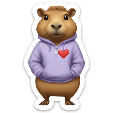 Capybara with a hoodie on that says I love my bestie  sticker