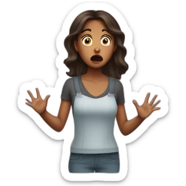 Brown girl scared with hands on side of face and mouth open big sticker