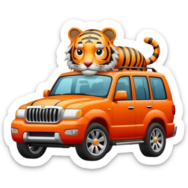 A Tiger driving inside a RED SUV sticker