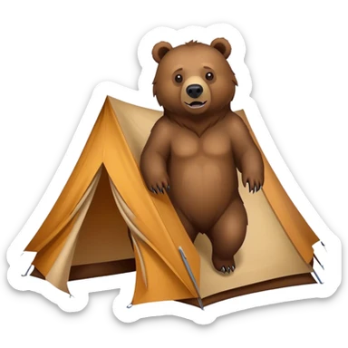 angry bear hovering over tent sticker