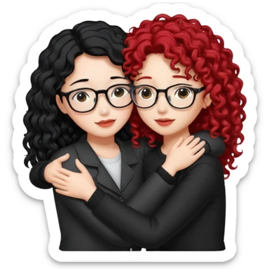 une star de Kpop asiatique avec les cheveux noir  qui fait un câlin a une fille qui a des lunette et des cheveux rouge et bouclé  sticker