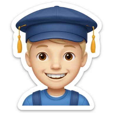 cartoon schoolboy with a cap and prominent front teeth sticker