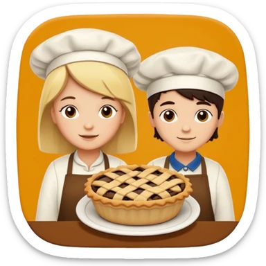 Baking community avatar in clean emoji-style illustration. Pie, cookie, and muffin warm golden tones, simple shapes, flat design, high contrast, cozy and friendly. sticker