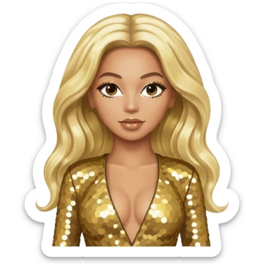 Beyonce from Destiny's Child with long platinum blonde hair, gold sequin outfit sticker