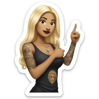 Blonde elegant women with LONG HAIR, her Body Covered with Tattoos, POINTING YOU FORWARD with her HAND with INDEX FINGER, Hyper Realistic sticker