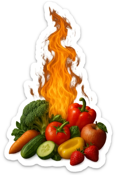 fiamma su cibo sano, metabolismo iperrealistico sticker