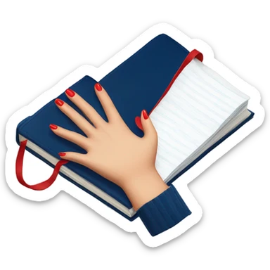 a hand with a red manicure lies on top of a dark blue diary sticker