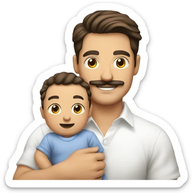handsome smiling brunette man with mustache holding infant sticker