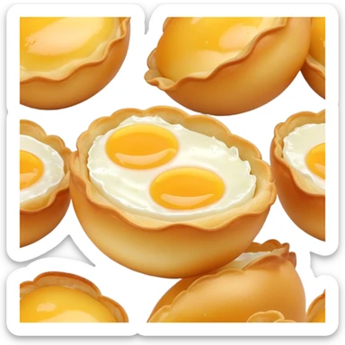 3D rendered crispy Hong Kong egg puffs (港式鸡蛋仔) with slight char marks, perfectly golden with darker spots, authentic egg-shaped bubbles, hyper-realistic texture, glossy finish sticker