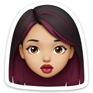 Brown light skin girl straight black/marroon hair biting her lips and blushing sticker