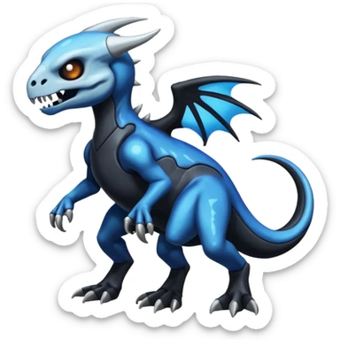 Shiny Dark Black And Blue Duskull-Cubone-Salandit-Fakémon-hybrid-creature (full body)  sticker