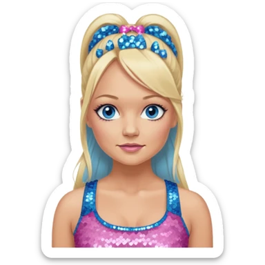 Emma Bunton with long blonde ponytail hair, blue eye, pink sequin crop top sticker