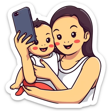 mom and baby making funny faces taking selfie together sticker