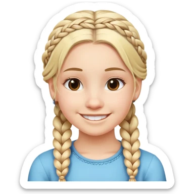 "- Nữ - 15 tuổi - Da trắng - Tóc vàng tết lọn nhỏ - Mặt cười tươi " sticker