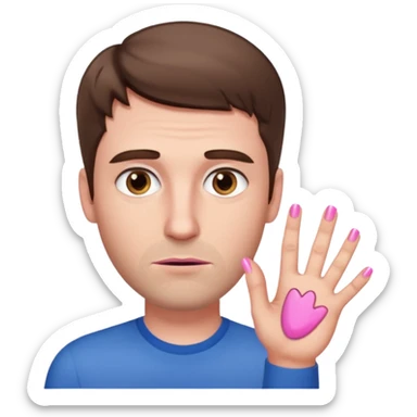 White man with short brown hair, long face, and pink nails looking sassy sticker