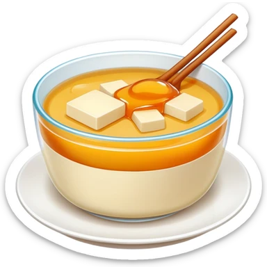 Chinese sweet Douhua tofu pudding with syrup and toppings, simplified emoji style with bold outlines and bright colors, cartoon style soft dessert sticker