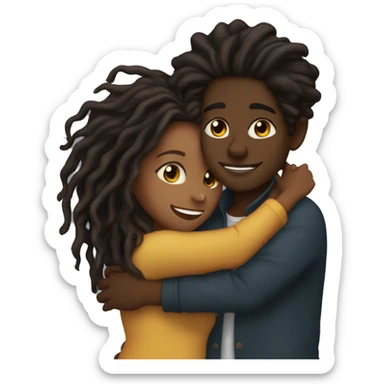 Brown girl with wavy hair hugging black boy who has dreads  sticker