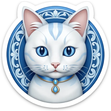 White and blue Cat art nouveau sticker